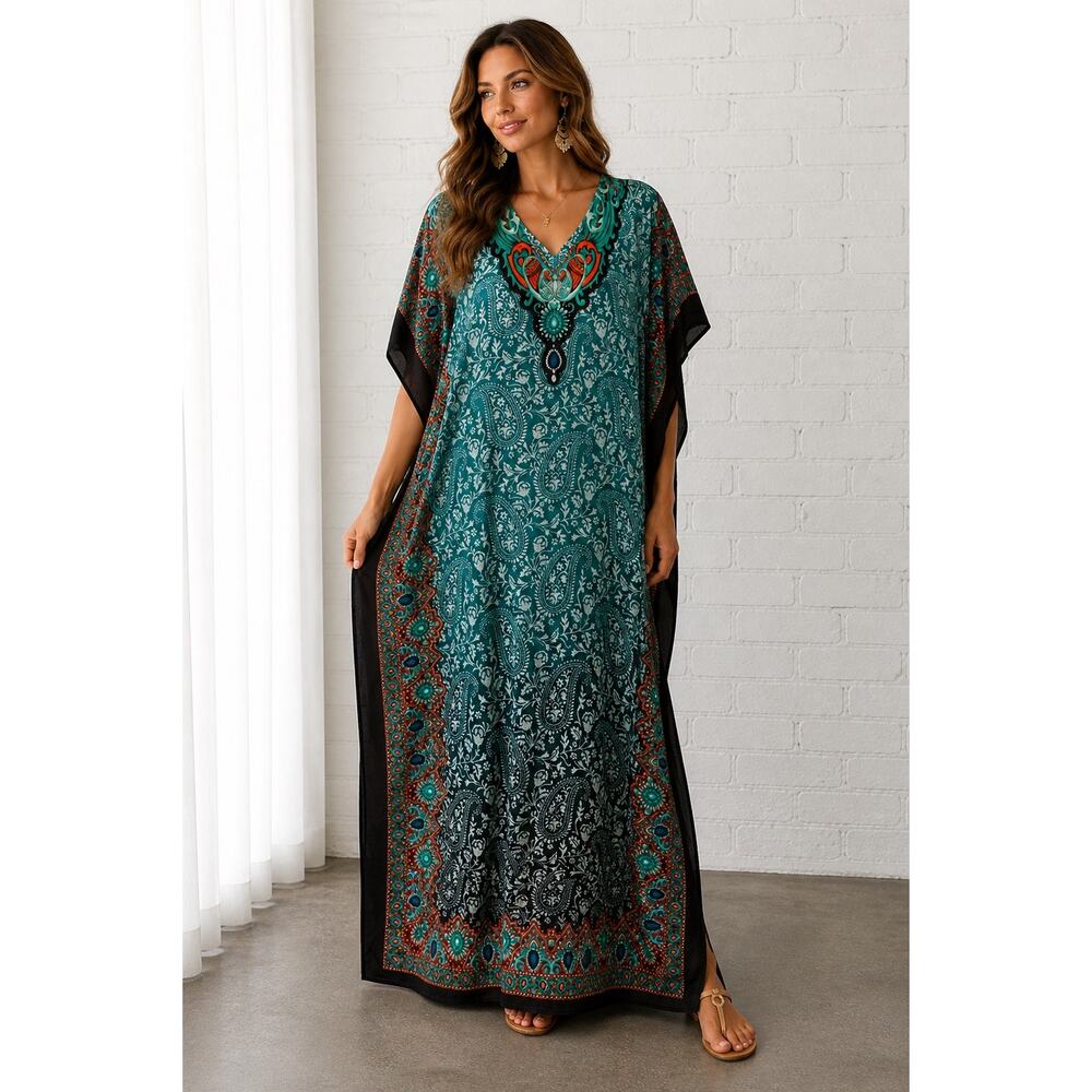 Teal Paisley V-Neck One-Piece Swim Cover-Up